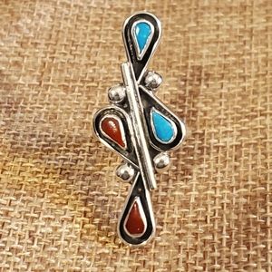 COPY - Zuni Ring Turquoise Coral Sterling Silver Size 6